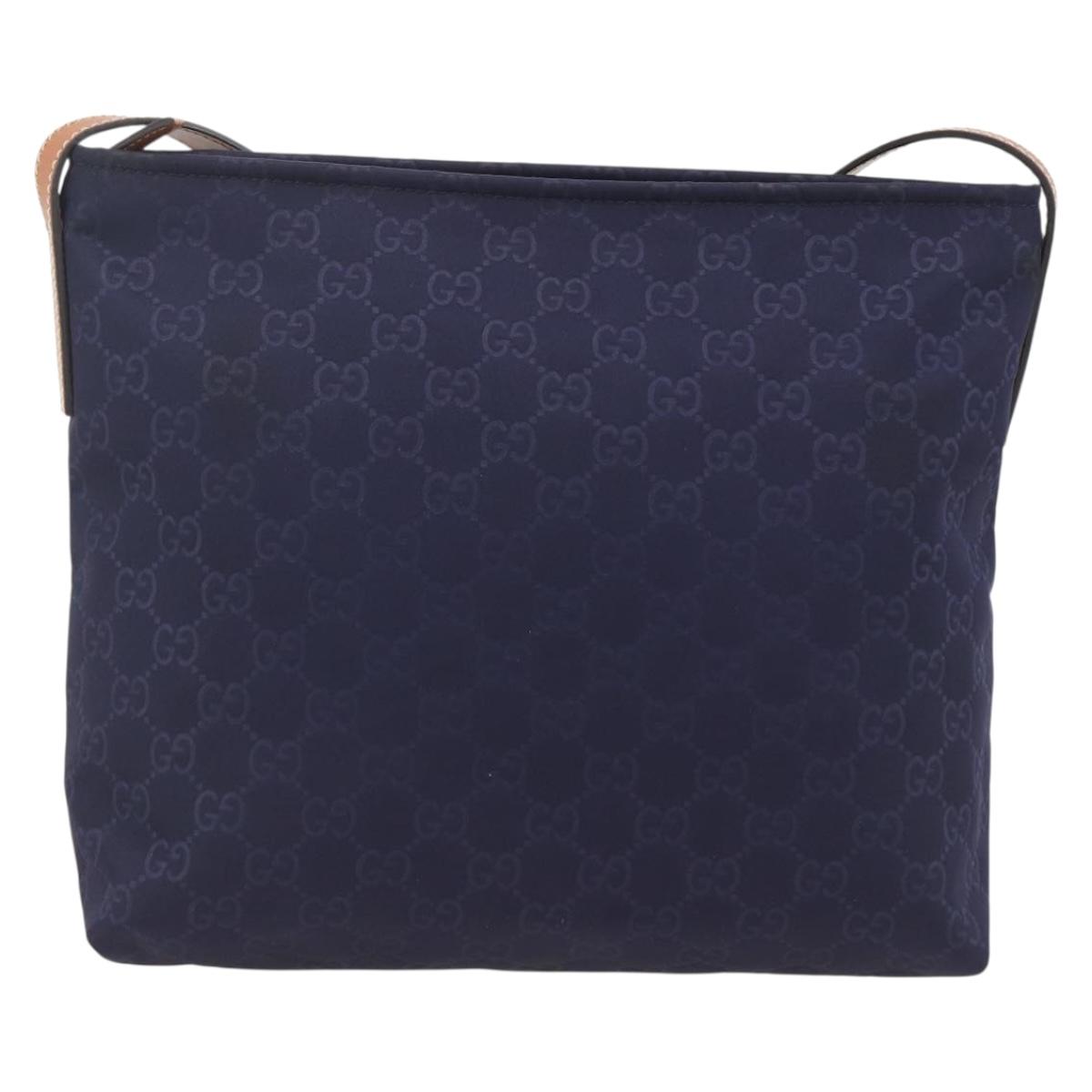GUCCI GG Canvas Shoulder Bag Nylon Navy Silver 314529 Auth ep13678