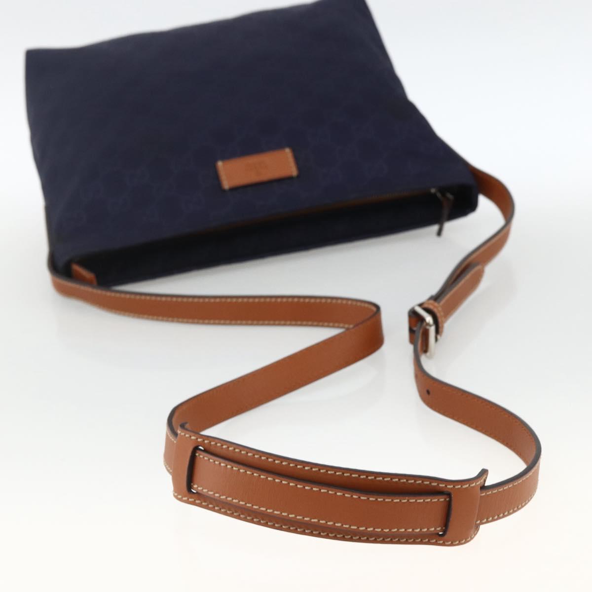 GUCCI GG Canvas Shoulder Bag Nylon Navy Silver 314529 Auth ep13678