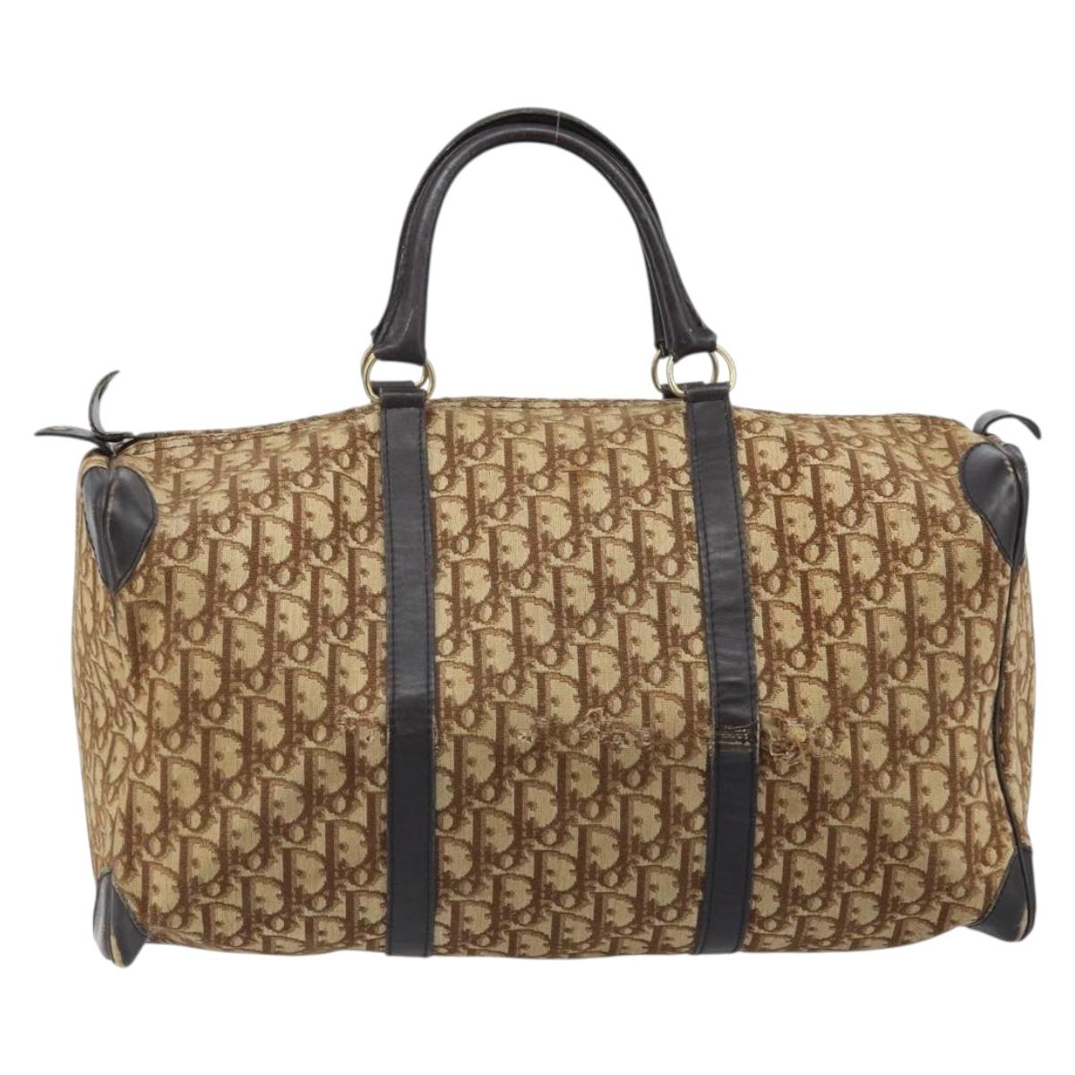 Christian Dior Trotter Canvas Boston Bag Beige Gold Auth ep13683