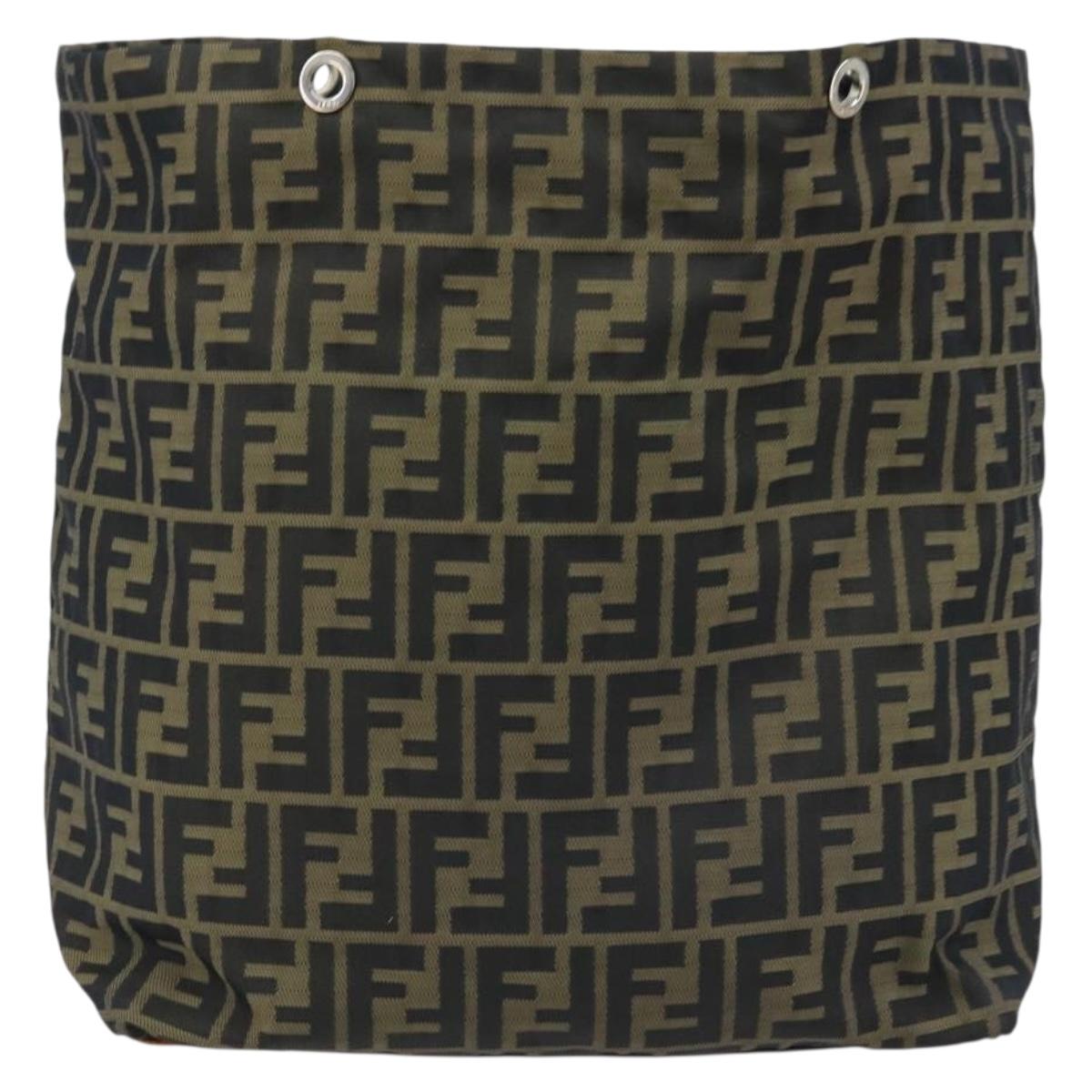 FENDI Zucca Canvas Drawstring Bag Clutch Bag Black Brown Auth ep13685