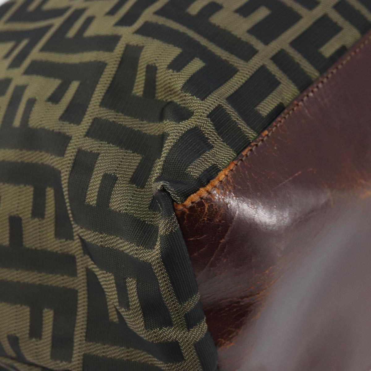 FENDI Zucca Canvas Drawstring Bag Clutch Bag Black Brown Auth ep13685