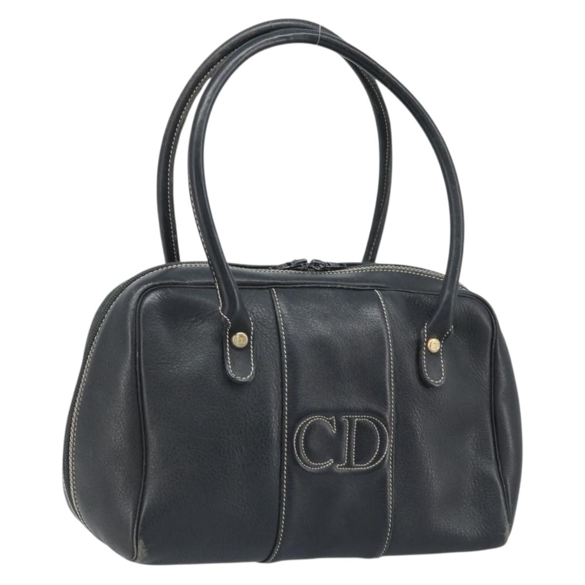 Christian Dior Hand Bag Leather Black Gold Auth ep13686