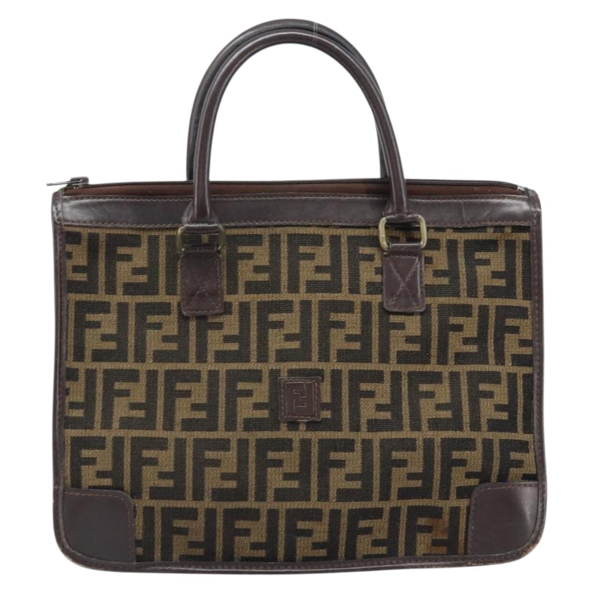 FENDI Zucca Canvas Hand Bag Black Brown Auth ep13687
