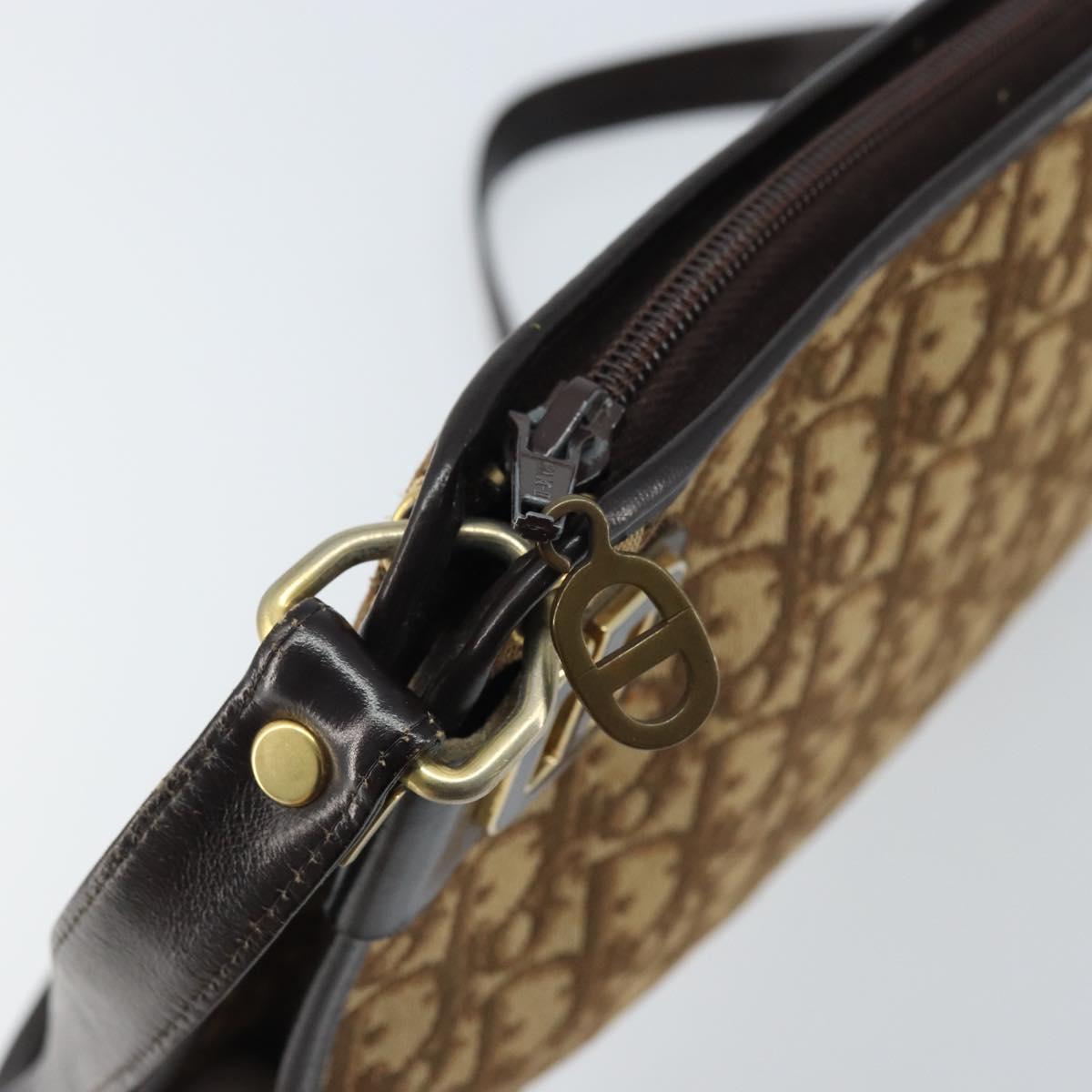 Christian Dior Trotter Canvas Shoulder Bag Beige Gold Auth ep13688A