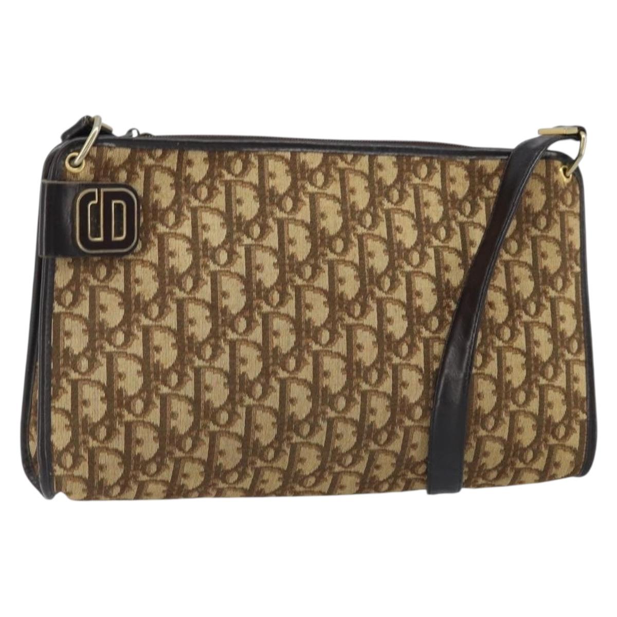 Christian Dior Trotter Canvas Shoulder Bag Beige Gold Auth ep13688A