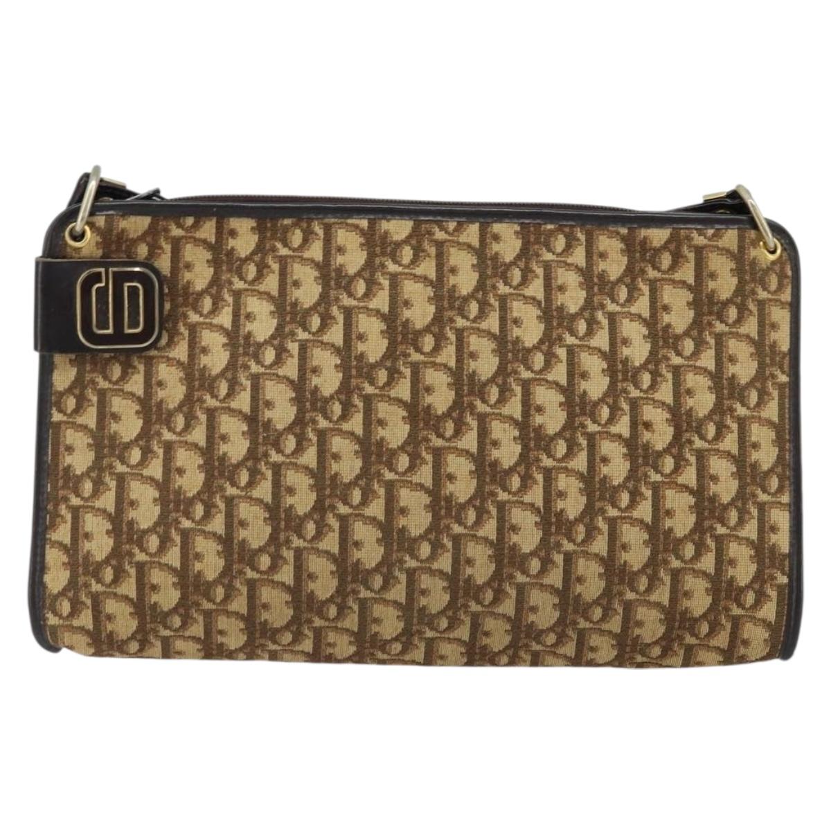 Christian Dior Trotter Canvas Shoulder Bag Beige Gold Auth ep13688A