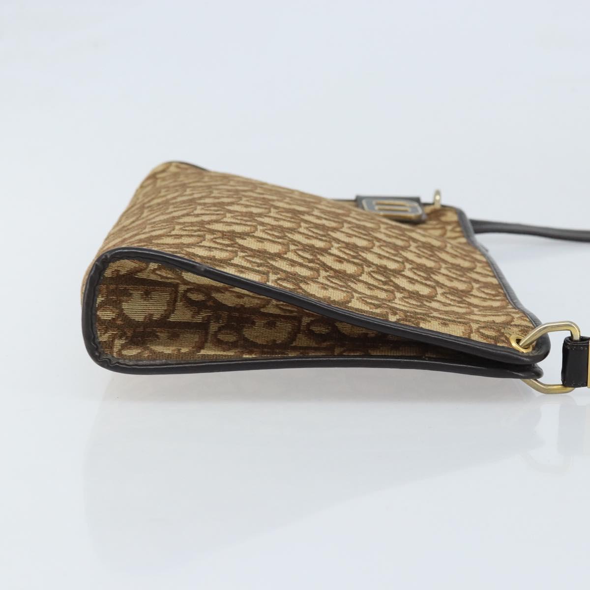 Christian Dior Trotter Canvas Shoulder Bag Beige Gold Auth ep13688A