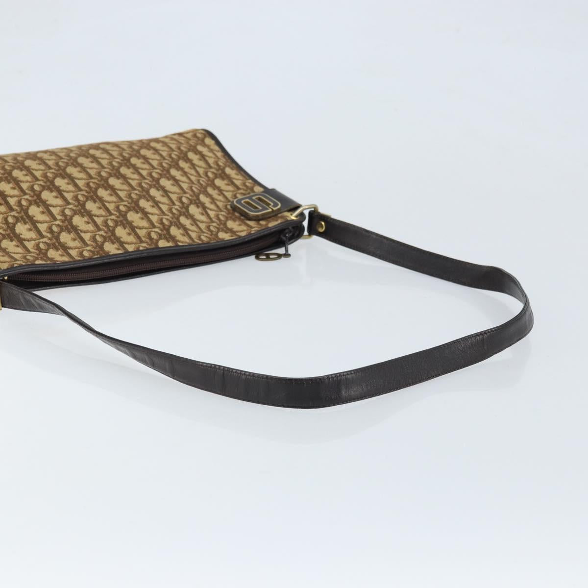 Christian Dior Trotter Canvas Shoulder Bag Beige Gold Auth ep13688A