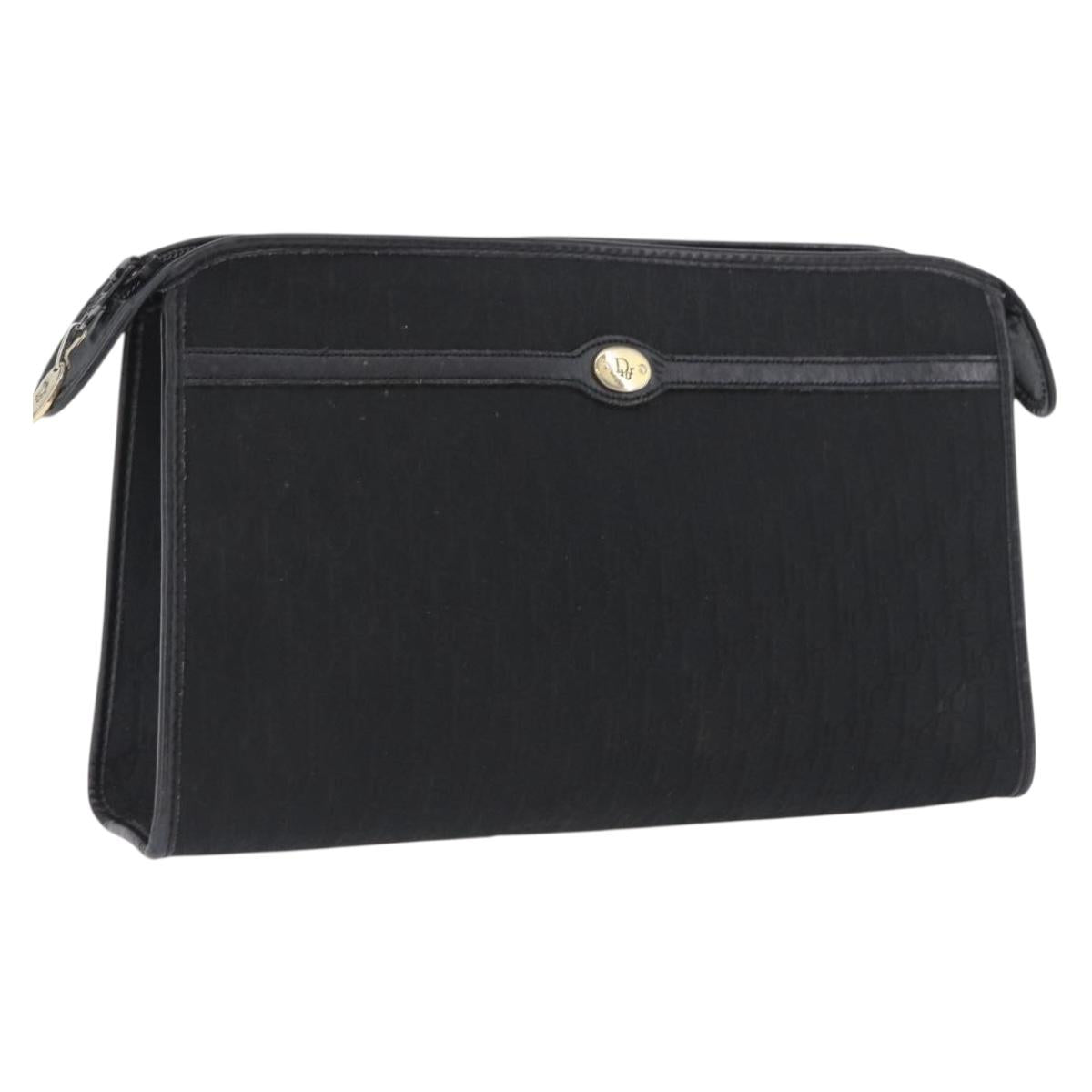 Christian Dior Trotter Canvas Clutch Bag Black Gold Auth ep13694
