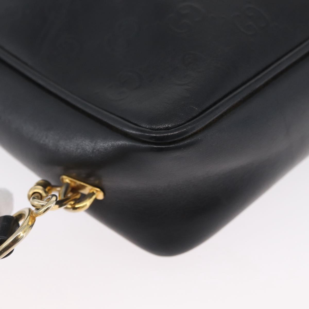 GUCCI GG Supreme Hand Bag Leather Black Gold Auth ep13702