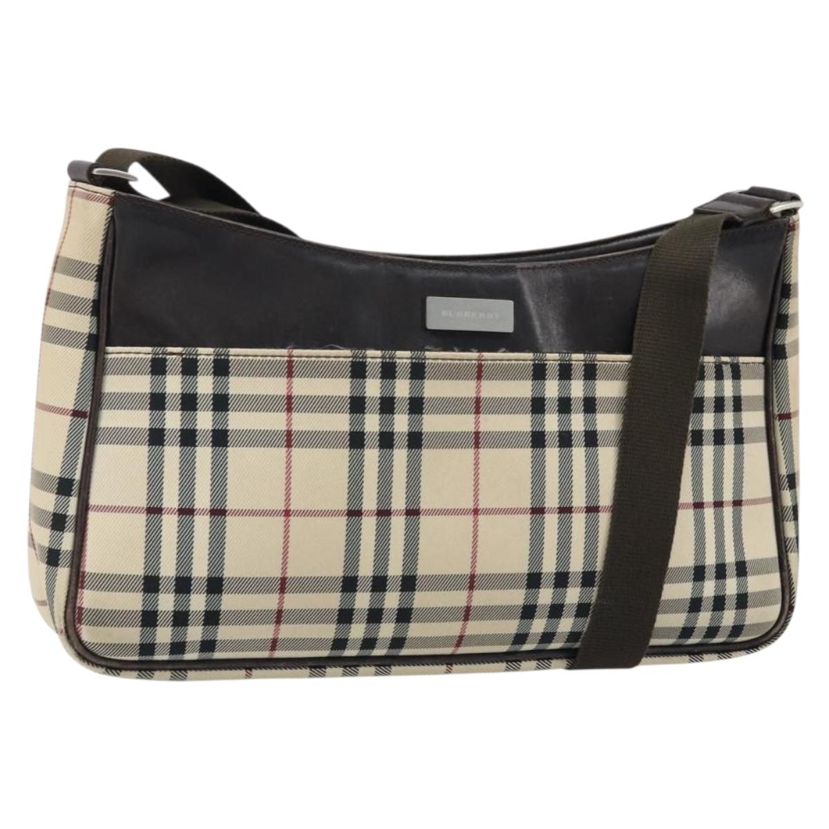 BURBERRY Nova Check Shoulder Bag Canvas Beige Silver Auth ep13710