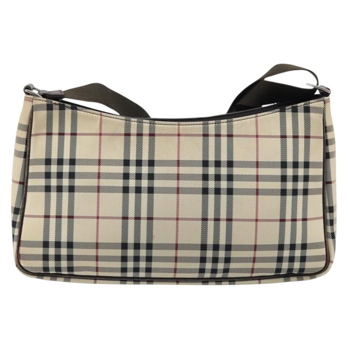 BURBERRY Nova Check Shoulder Bag Canvas Beige Silver Auth ep13710