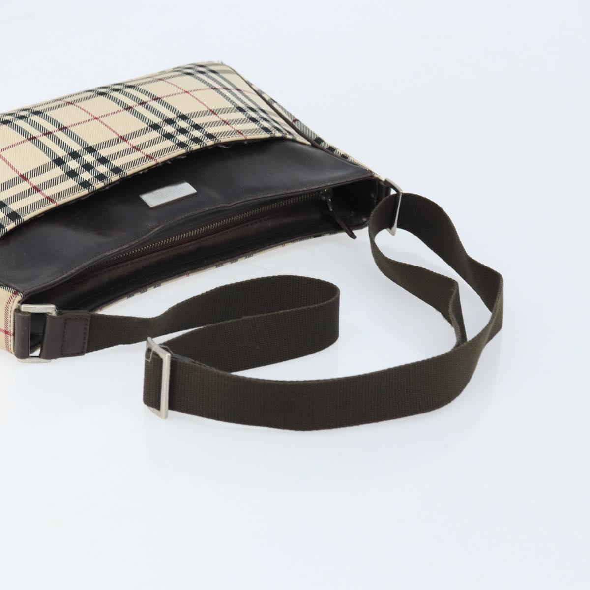 BURBERRY Nova Check Shoulder Bag Canvas Beige Silver Auth ep13710
