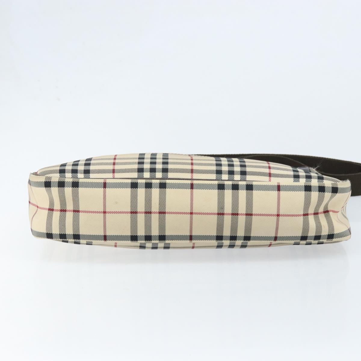 BURBERRY Nova Check Shoulder Bag Canvas Beige Silver Auth ep13710
