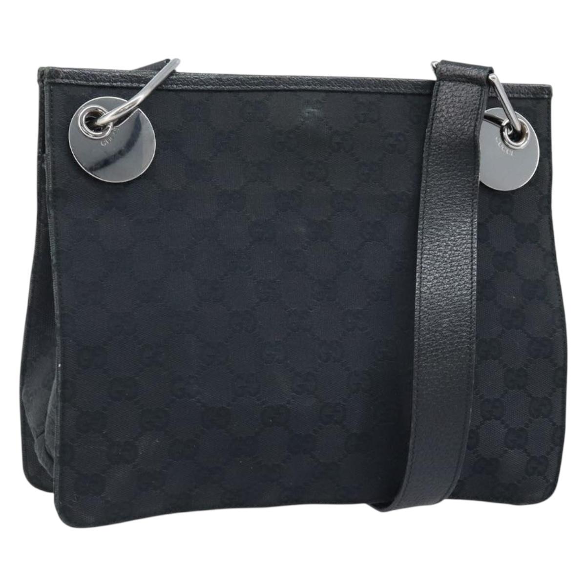 GUCCI GG Canvas Shoulder Bag Black Silver 120841 Auth ep13711