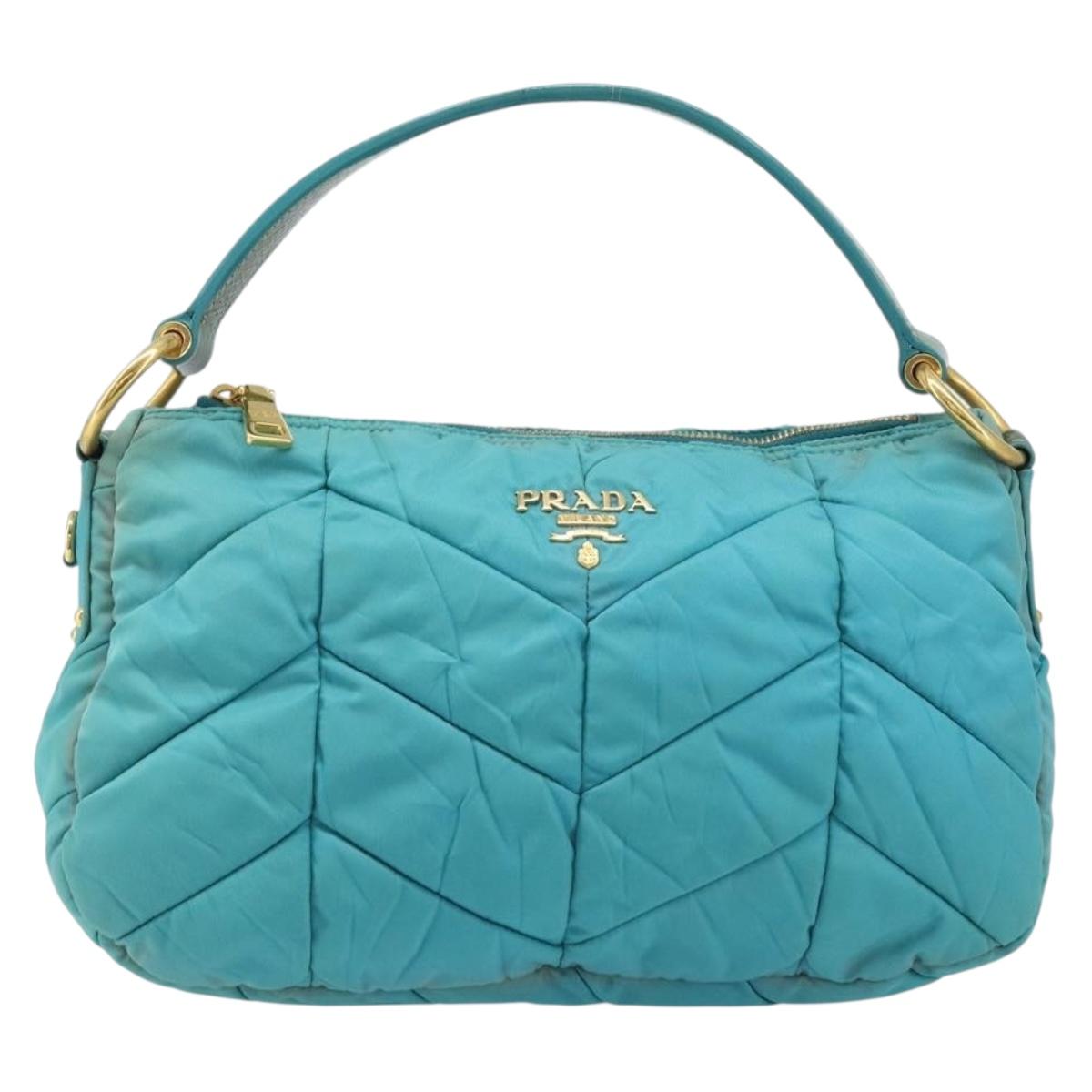 PRADA Shoulder Bag Nylon Light Blue Gold Auth ep13715