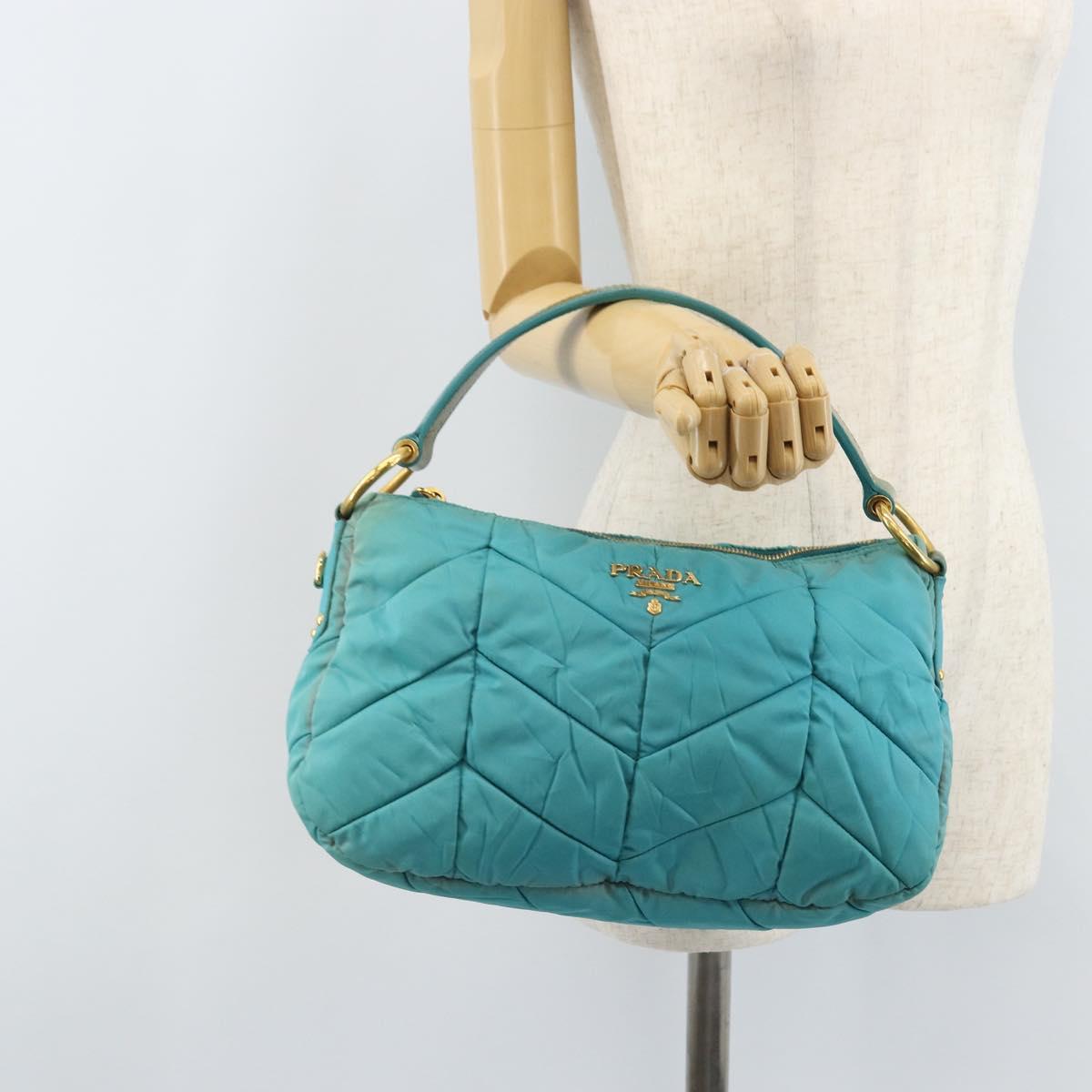 PRADA Shoulder Bag Nylon Light Blue Gold Auth ep13715