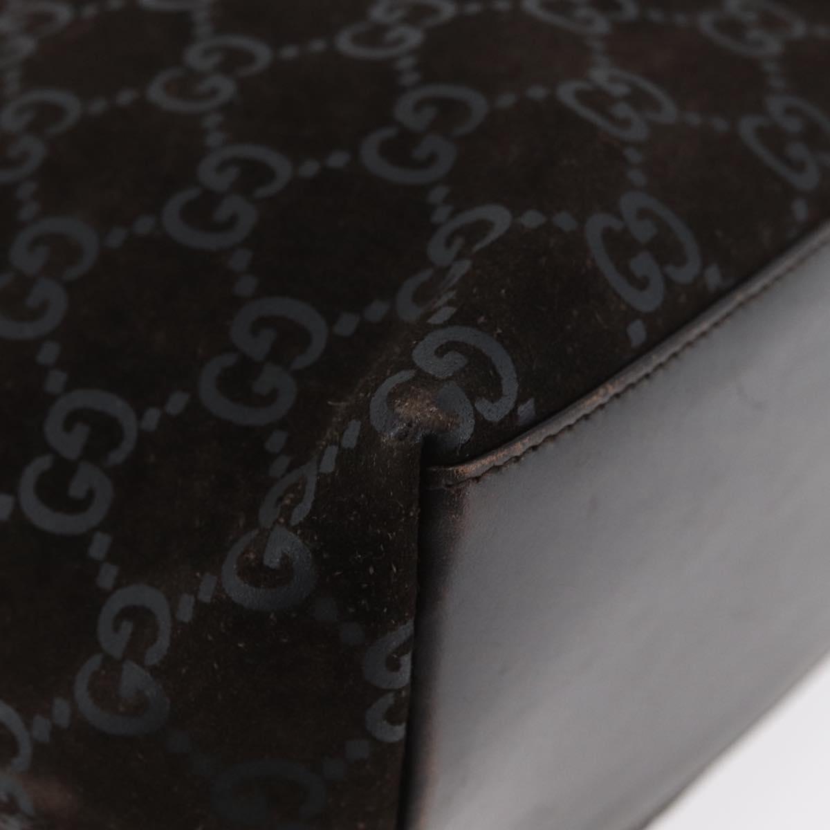 GUCCI GG Canvas Shoulder Bag Suede Dark Brown Silver 001 3298 Auth ep13716