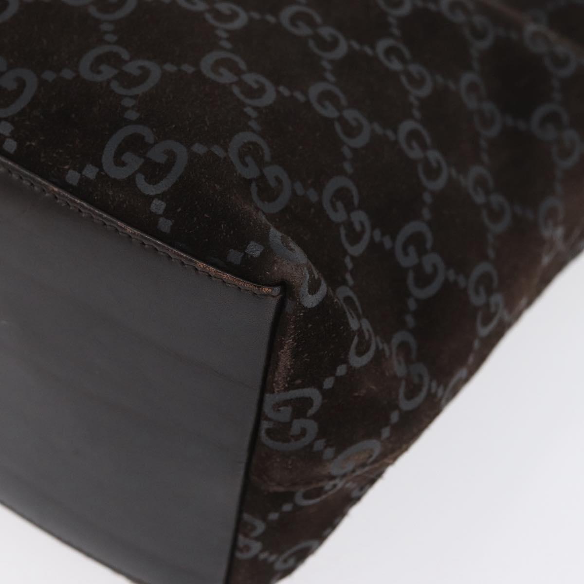 GUCCI GG Canvas Shoulder Bag Suede Dark Brown Silver 001 3298 Auth ep13716