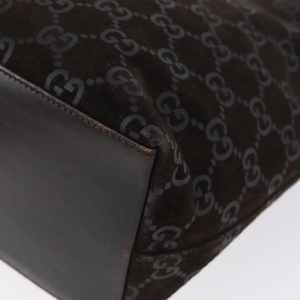 GUCCI GG Canvas Shoulder Bag Suede Dark Brown Silver 001 3298 Auth ep13716