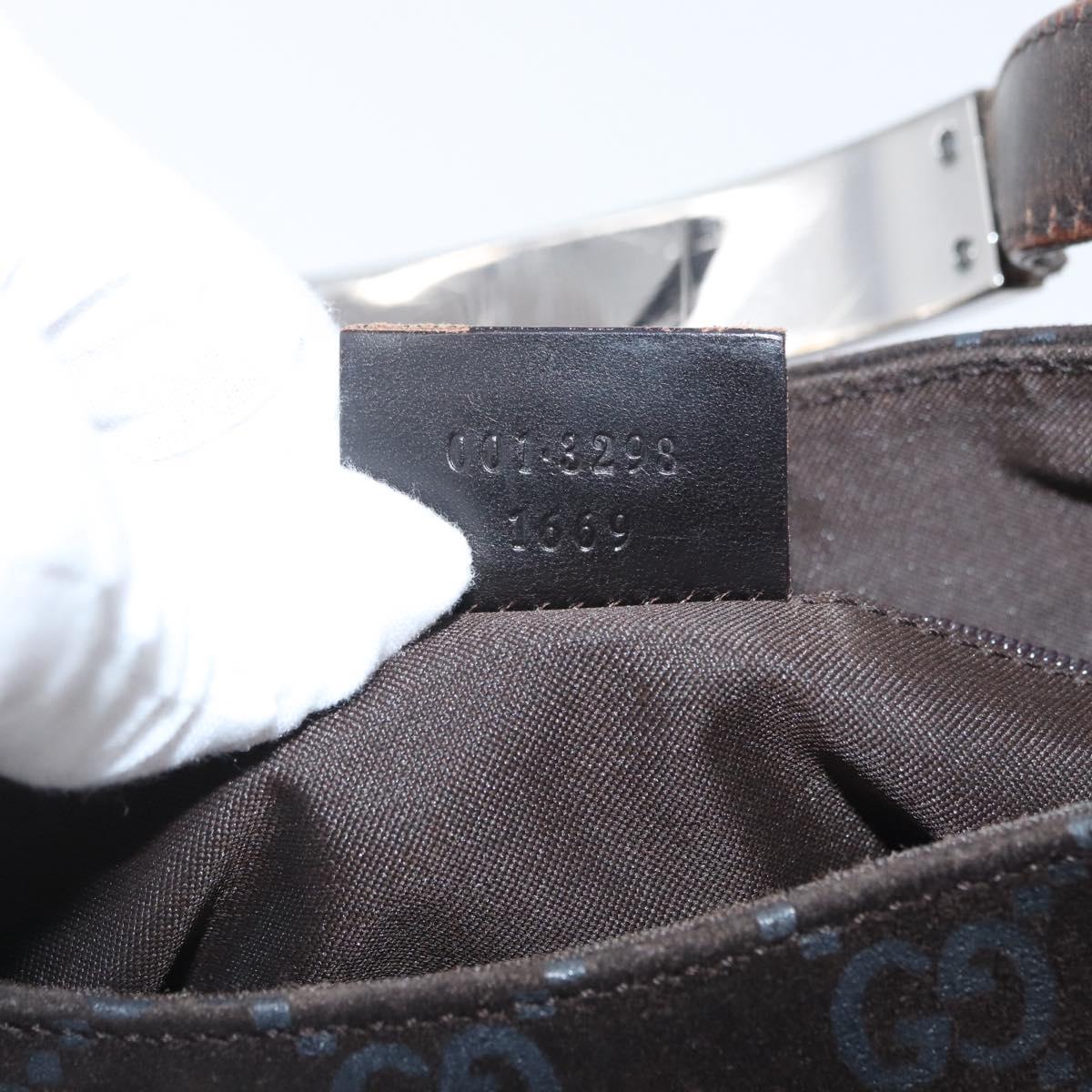 GUCCI GG Canvas Shoulder Bag Suede Dark Brown Silver 001 3298 Auth ep13716