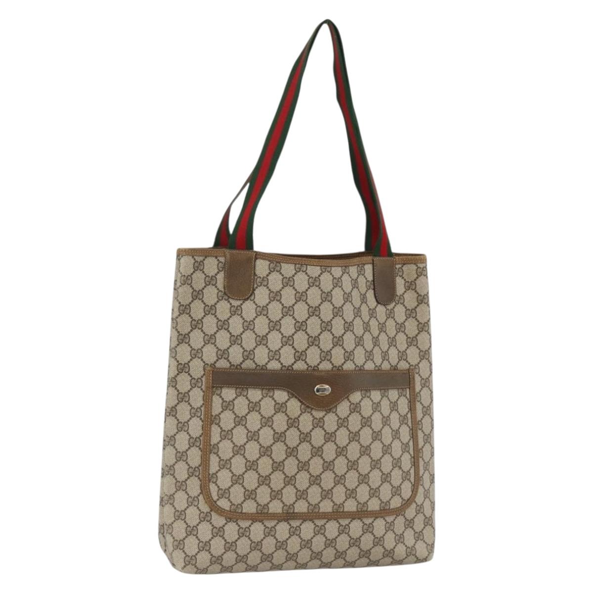 GUCCI GG Supreme Web Sherry Line Tote Bag PVC Beige 39 02 003 Auth ep13723