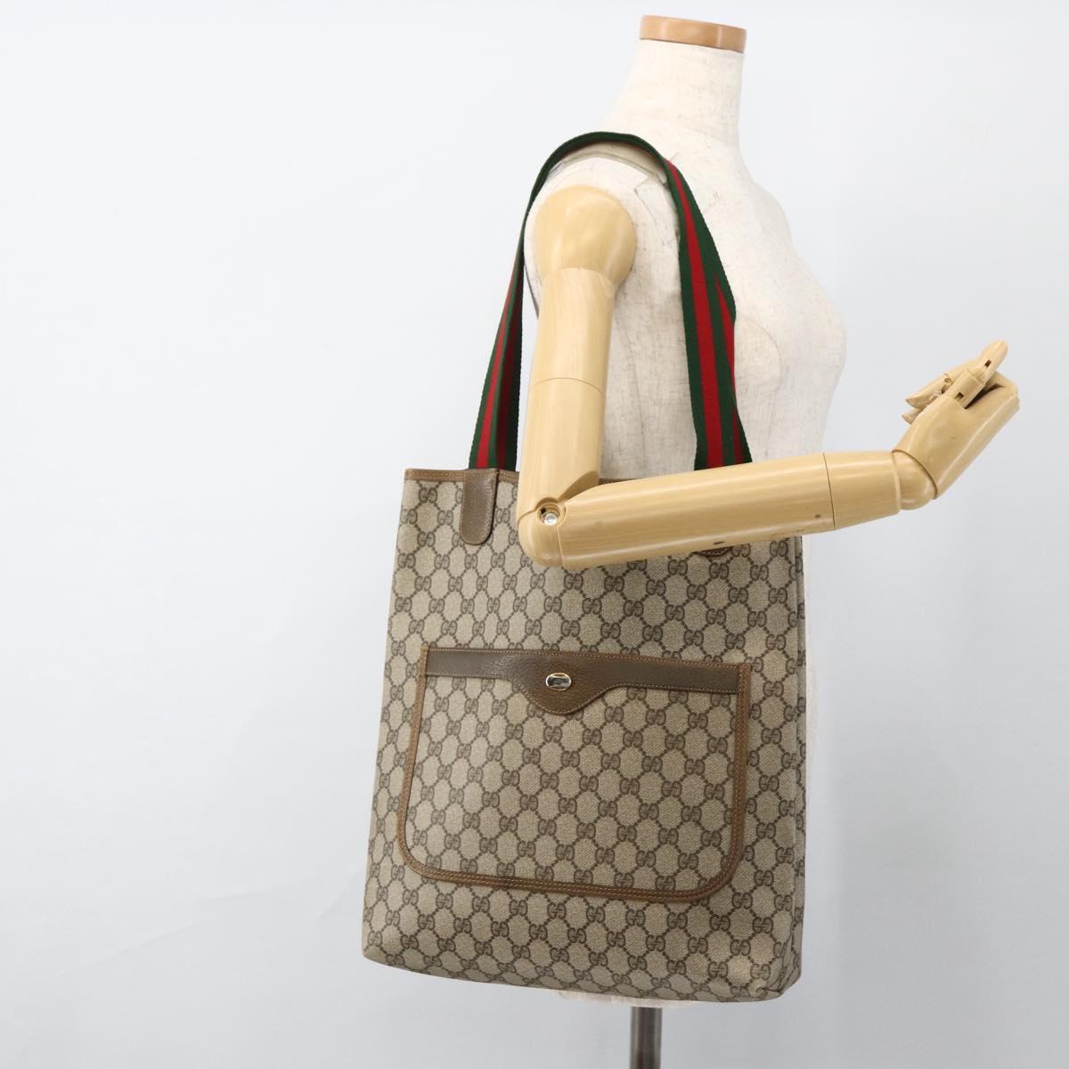 GUCCI GG Supreme Web Sherry Line Tote Bag PVC Beige 39 02 003 Auth ep13723