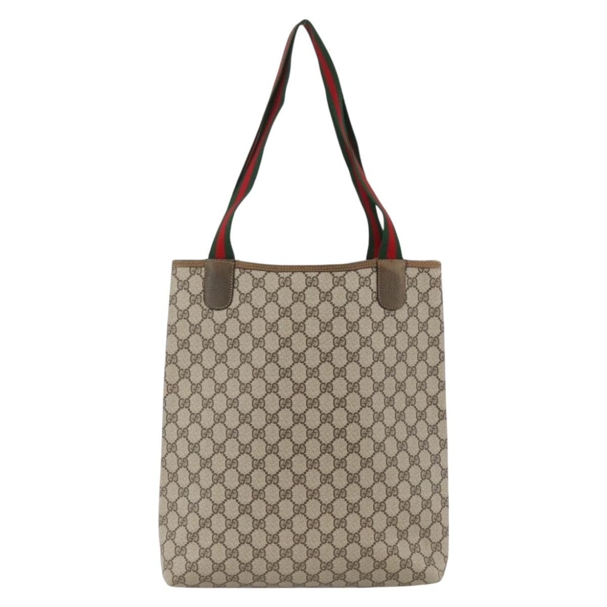 GUCCI GG Supreme Web Sherry Line Tote Bag PVC Beige 39 02 003 Auth ep13723