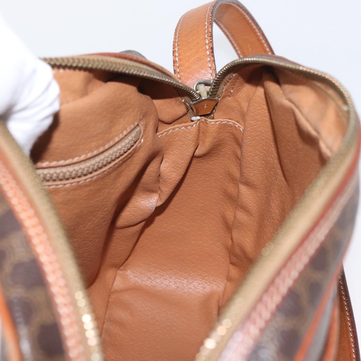 CELINE Macadam Canvas Shoulder Bag PVC Leather Brown Gold Auth ep13731
