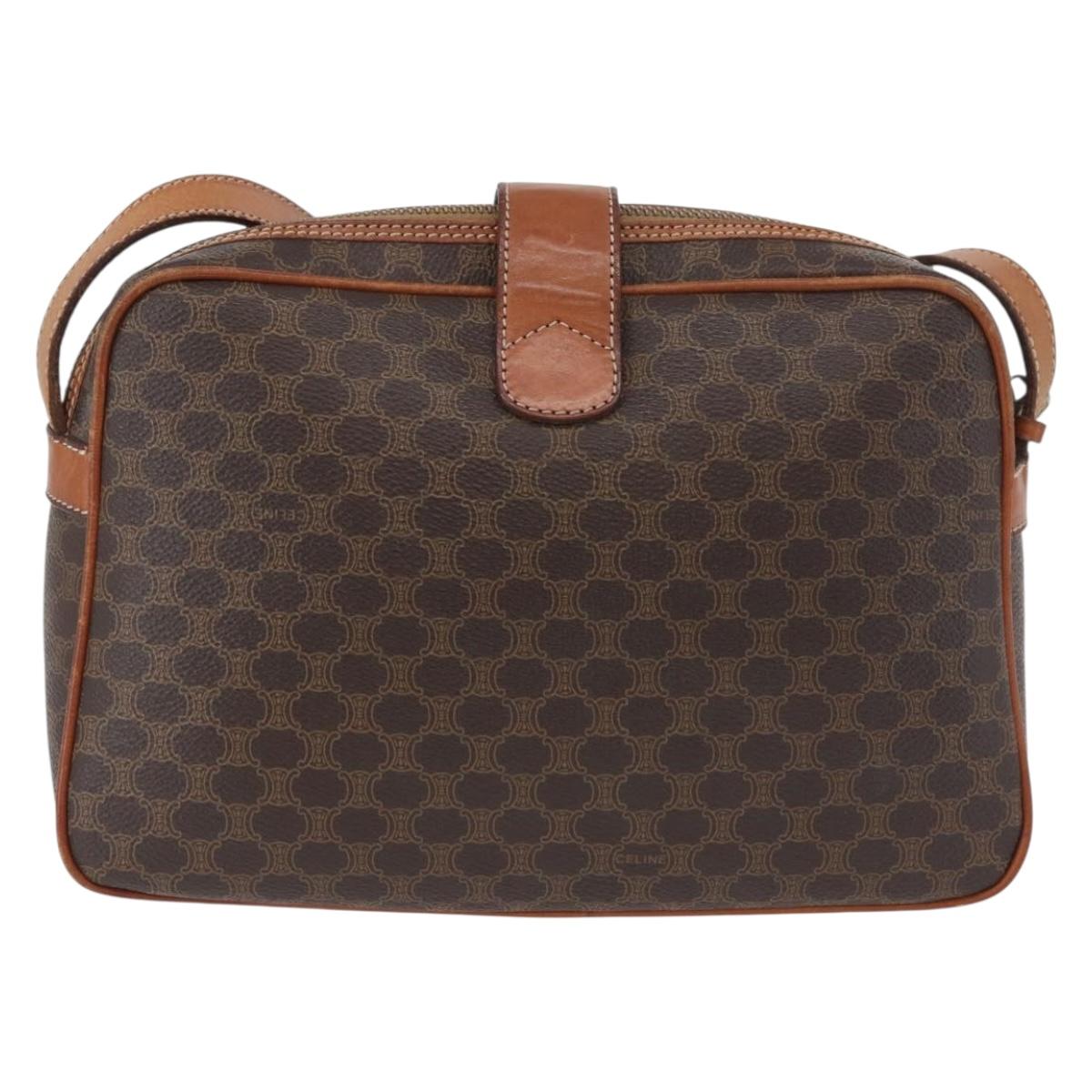 CELINE Macadam Canvas Shoulder Bag PVC Leather Brown Gold Auth ep13731