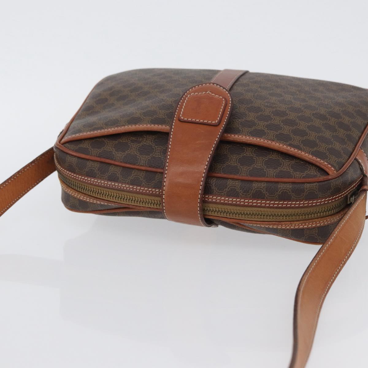 CELINE Macadam Canvas Shoulder Bag PVC Leather Brown Gold Auth ep13731