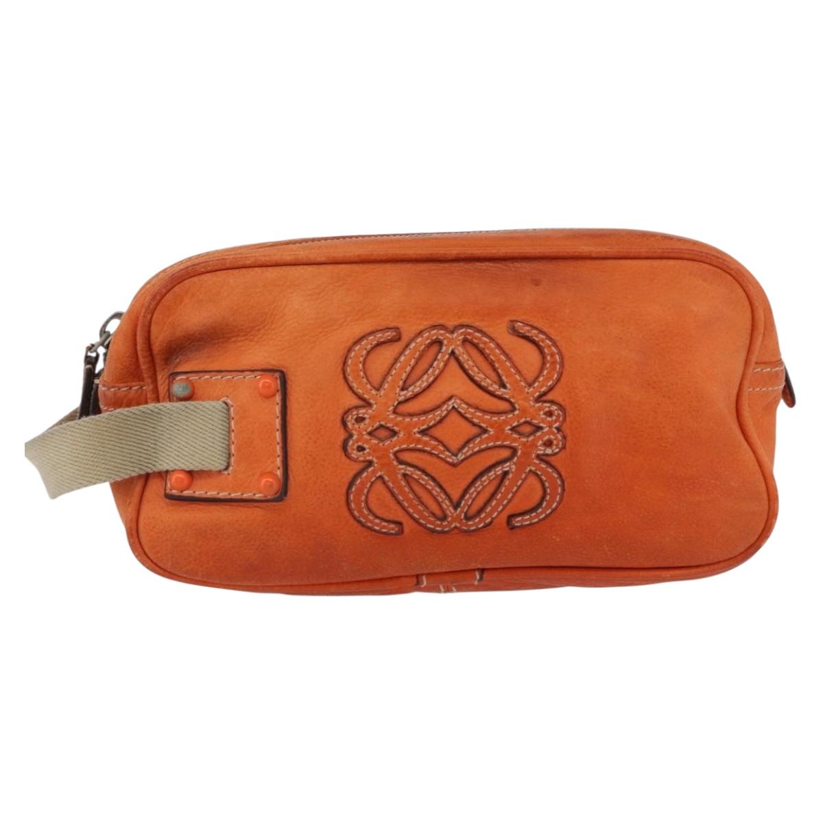LOEWE Hand Bag Leather Orange Silver Auth ep13732
