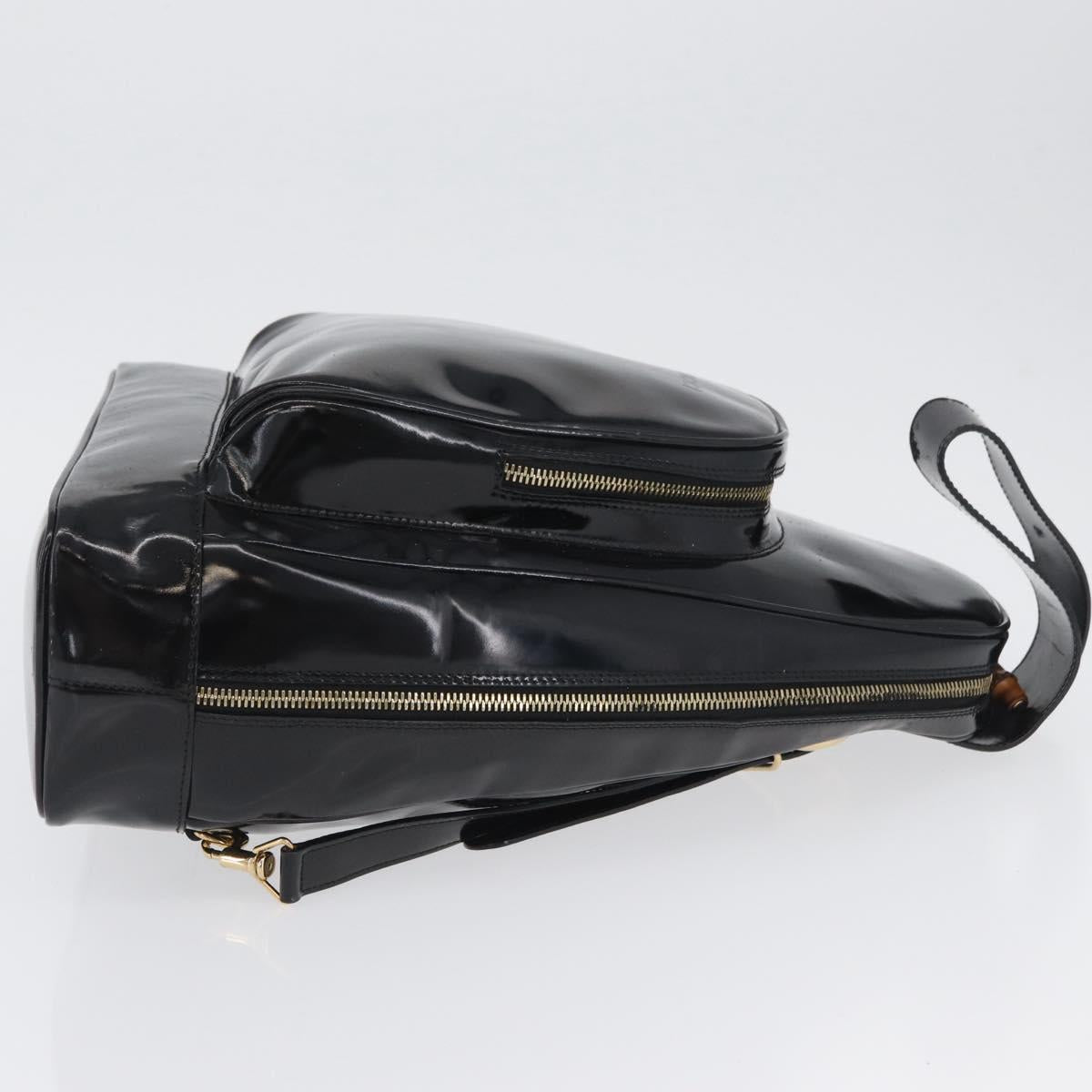 GUCCI Bamboo Body Bag Patent leather Black Gold 003 2113 0027 Auth ep13733