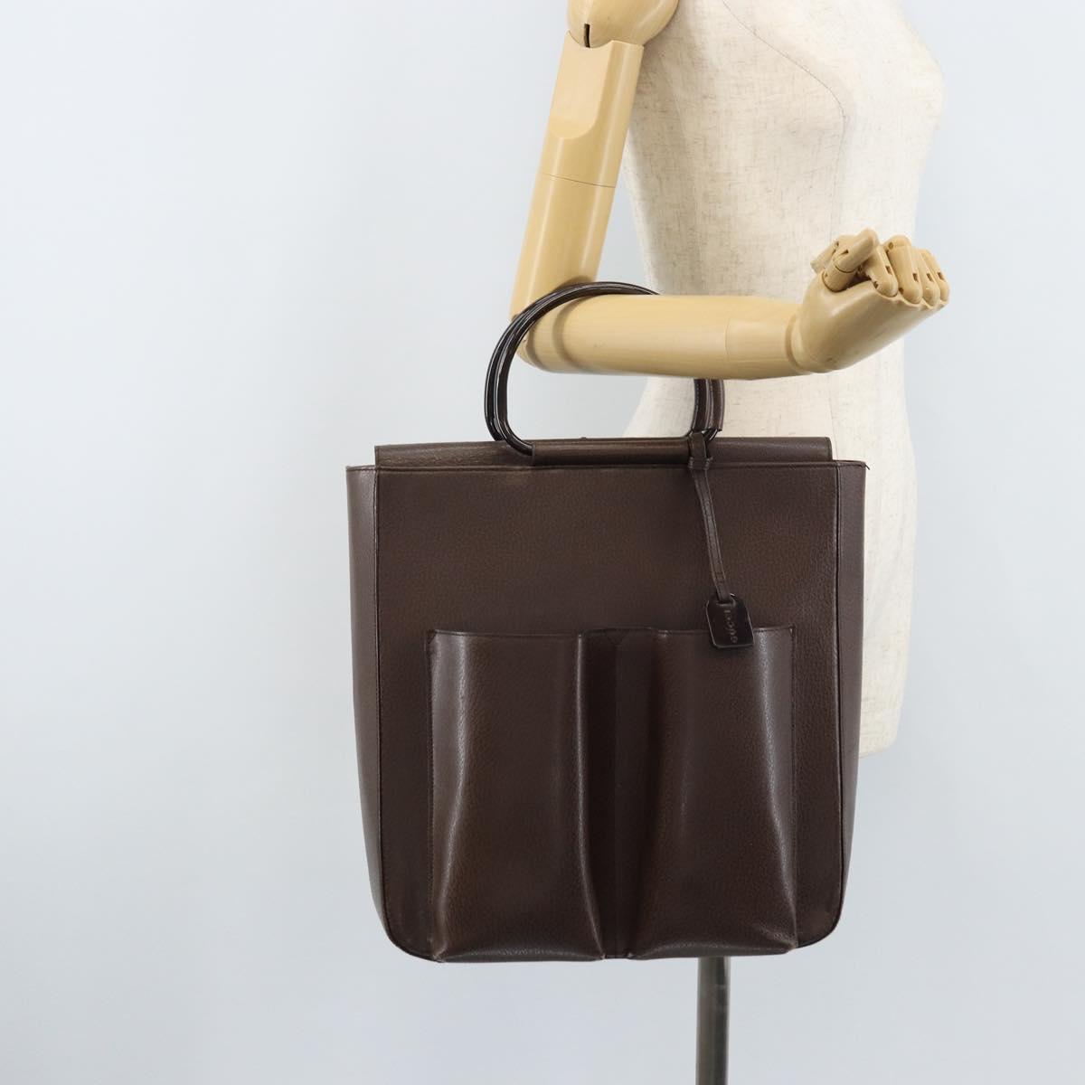 GUCCI Hand Bag Leather Brown Silver 002 1118 0462 Auth ep13739