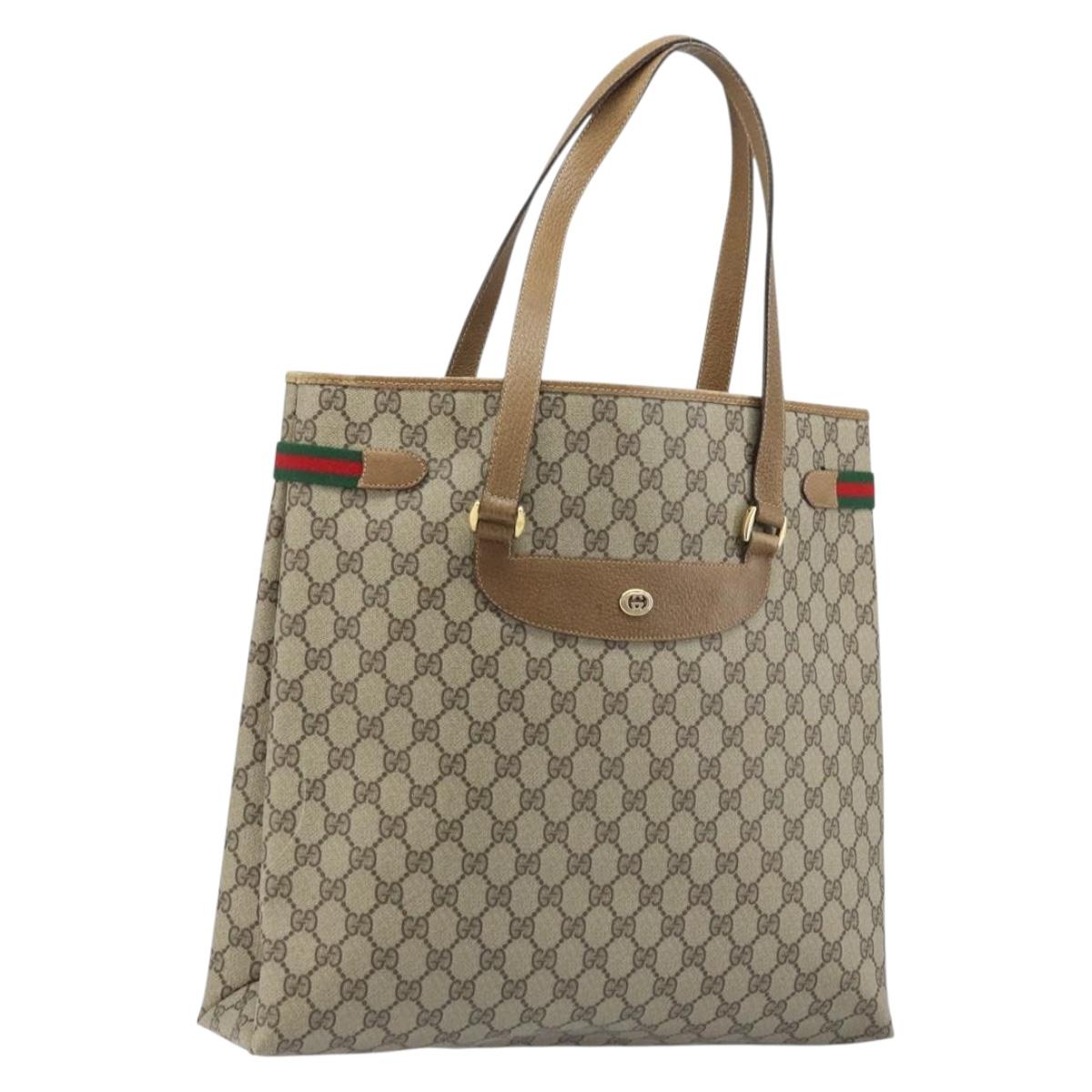GUCCI GG Supreme Web Sherry Line Tote Bag PVC Beige Gold 39 02 091 Auth ep13740
