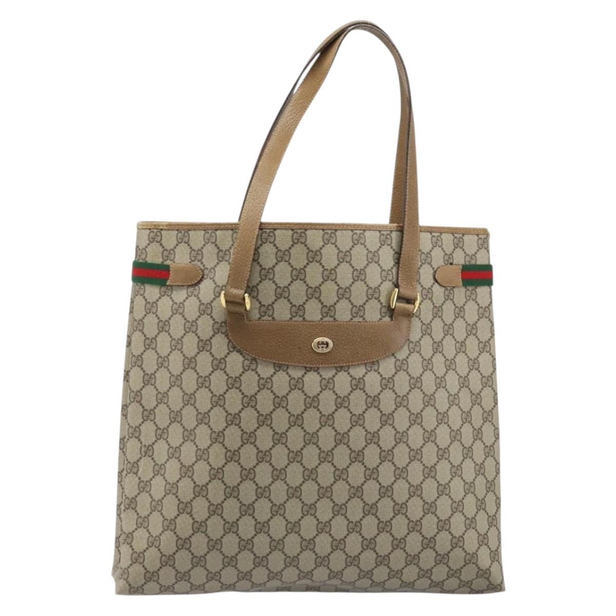 GUCCI GG Supreme Web Sherry Line Tote Bag PVC Beige Gold 39 02 091 Auth ep13740