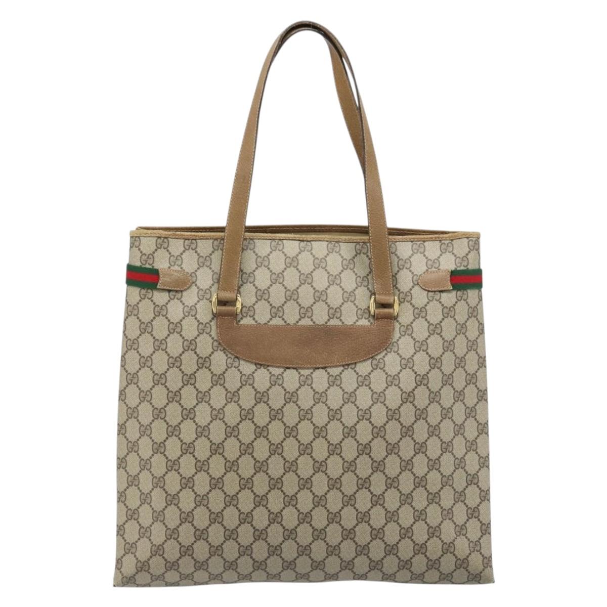 GUCCI GG Supreme Web Sherry Line Tote Bag PVC Beige Gold 39 02 091 Auth ep13740