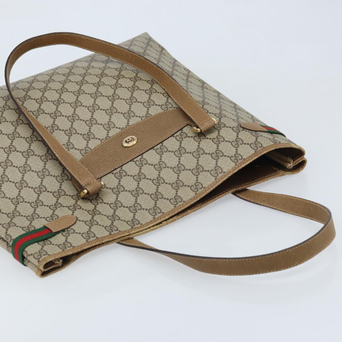 GUCCI GG Supreme Web Sherry Line Tote Bag PVC Beige Gold 39 02 091 Auth ep13740