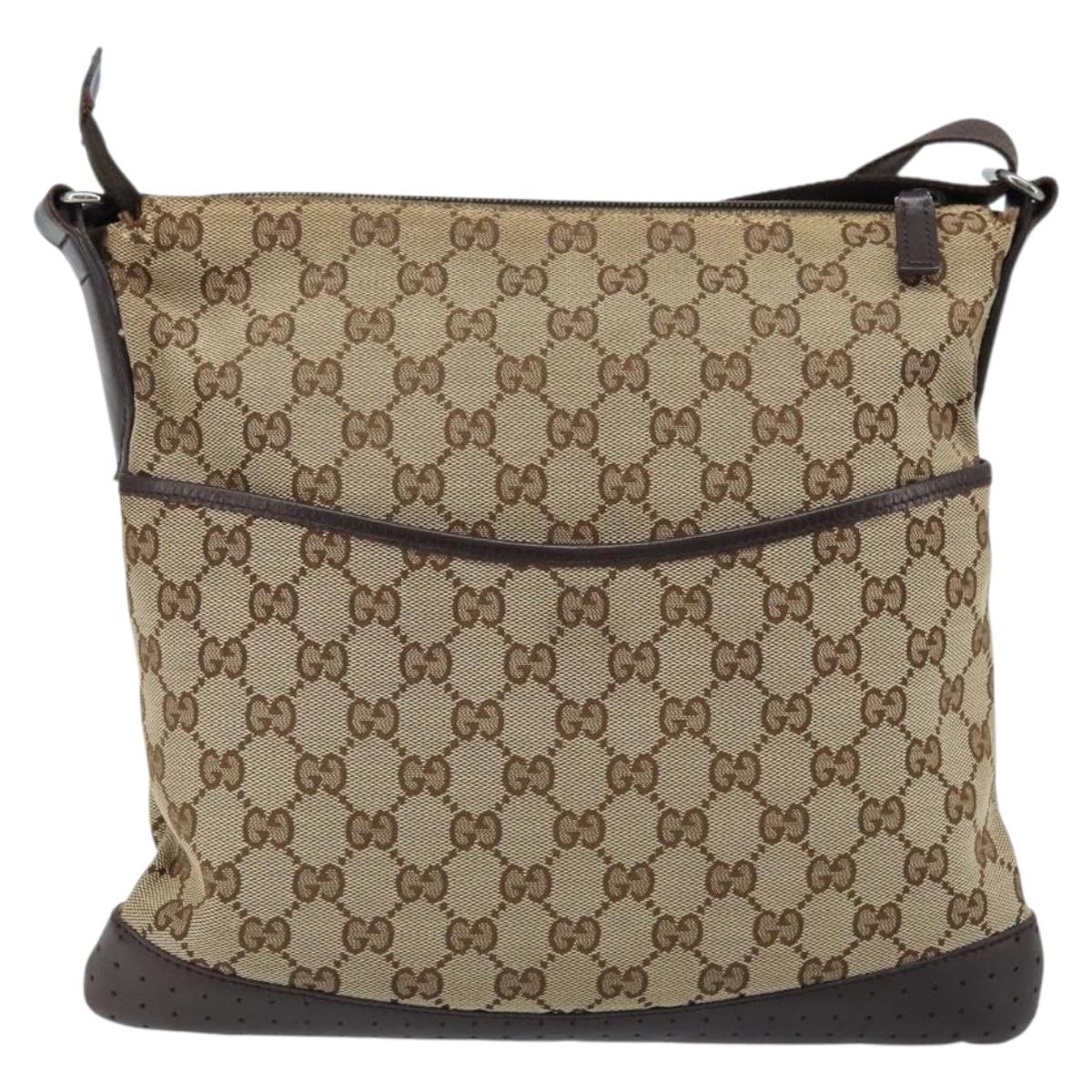 GUCCI GG Canvas Shoulder Bag Beige Silver 145857 Auth ep13742