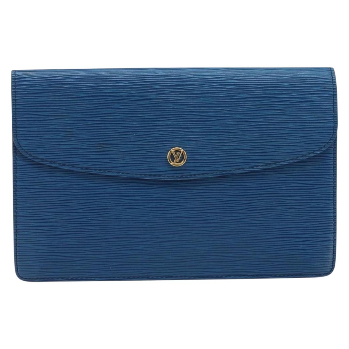 LOUIS VUITTON Epi Montaigne 23 Clutch Bag Blue M52665 LV Auth ep13746