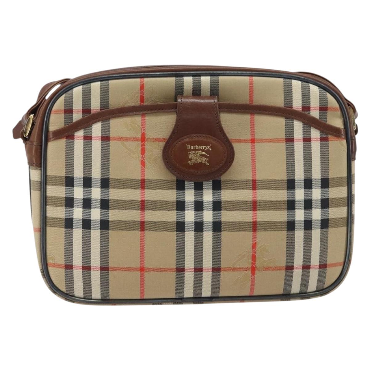 Burberrys Nova Check Shoulder Bag Canvas Beige Gold Auth ep13747