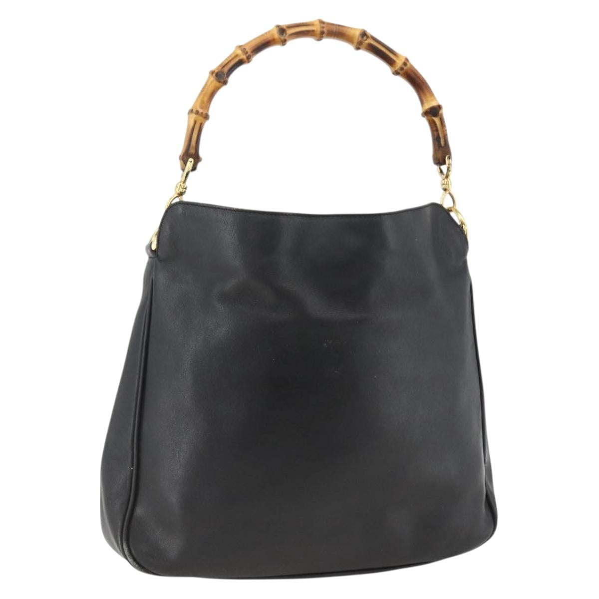GUCCI Bamboo Hand Bag Leather Black Gold 001 123 1699 Auth ep13750