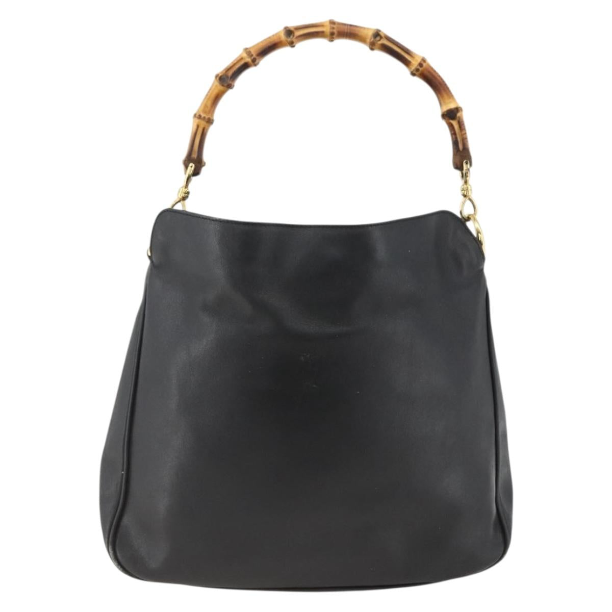 GUCCI Bamboo Hand Bag Leather Black Gold 001 123 1699 Auth ep13750