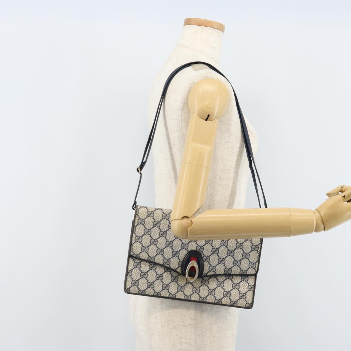 GUCCI GG Supreme Sherry Line Shoulder Bag PVC Navy Gold Auth ep13751