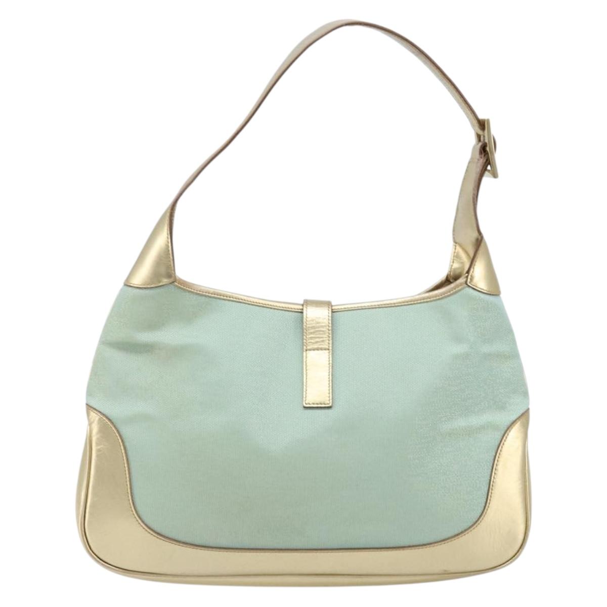 GUCCI GG Canvas Jackie Shoulder Bag Light Blue Gold 001 3306 1956 Auth ep13754A
