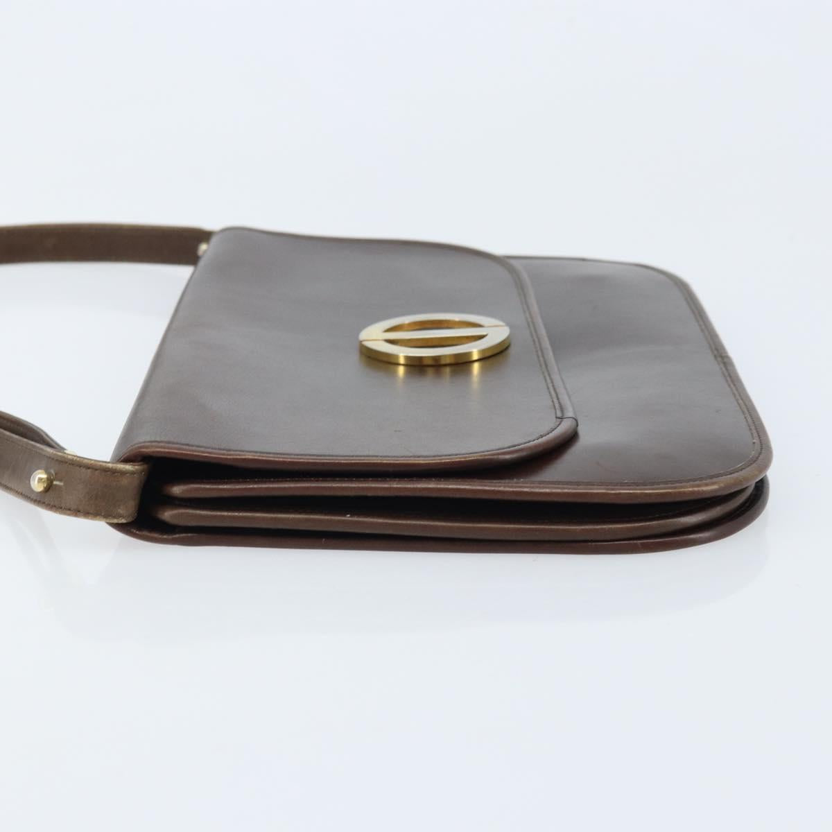 Christian Dior Shoulder Bag Leather Brown Gold Auth ep13755