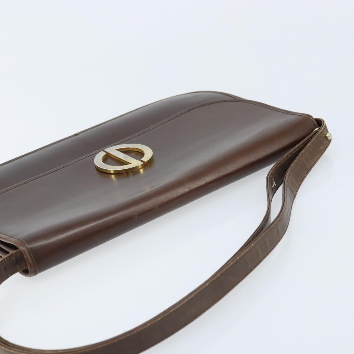 Christian Dior Shoulder Bag Leather Brown Gold Auth ep13755