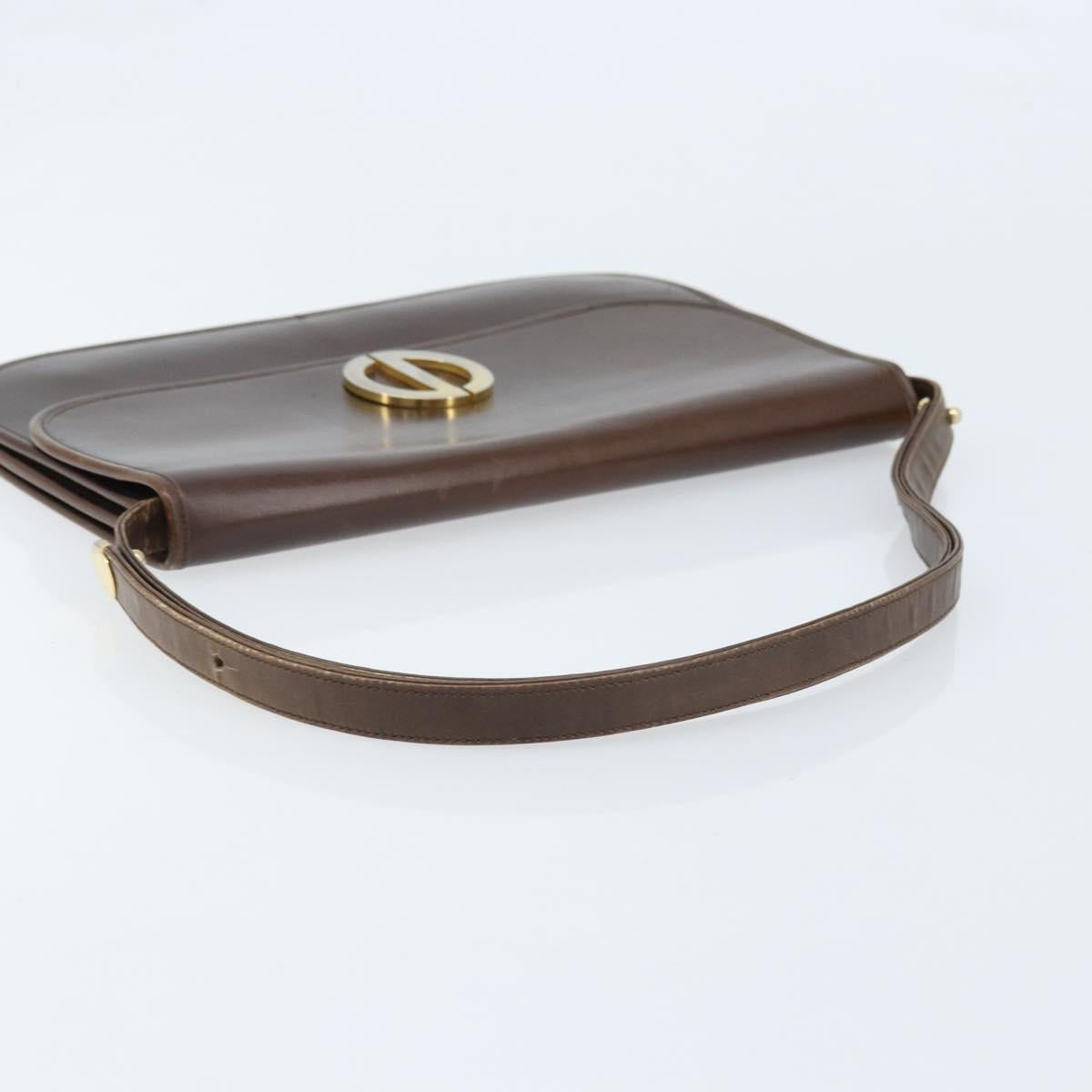 Christian Dior Shoulder Bag Leather Brown Gold Auth ep13755