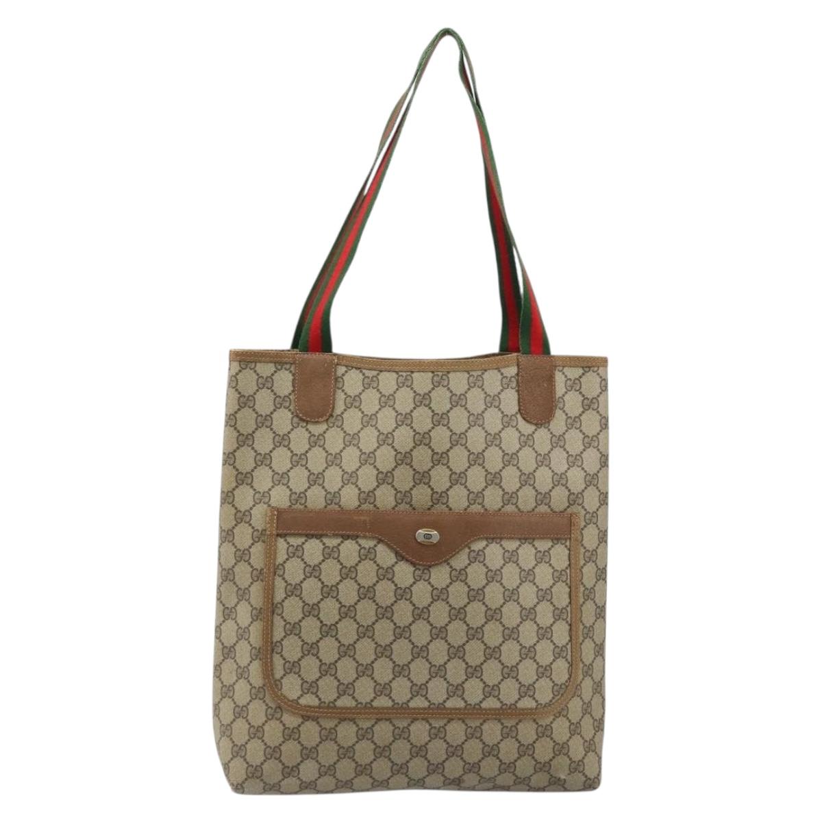 GUCCI GG Supreme Web Sherry Line Tote Bag PVC Beige 39 02 003 Auth ep13759