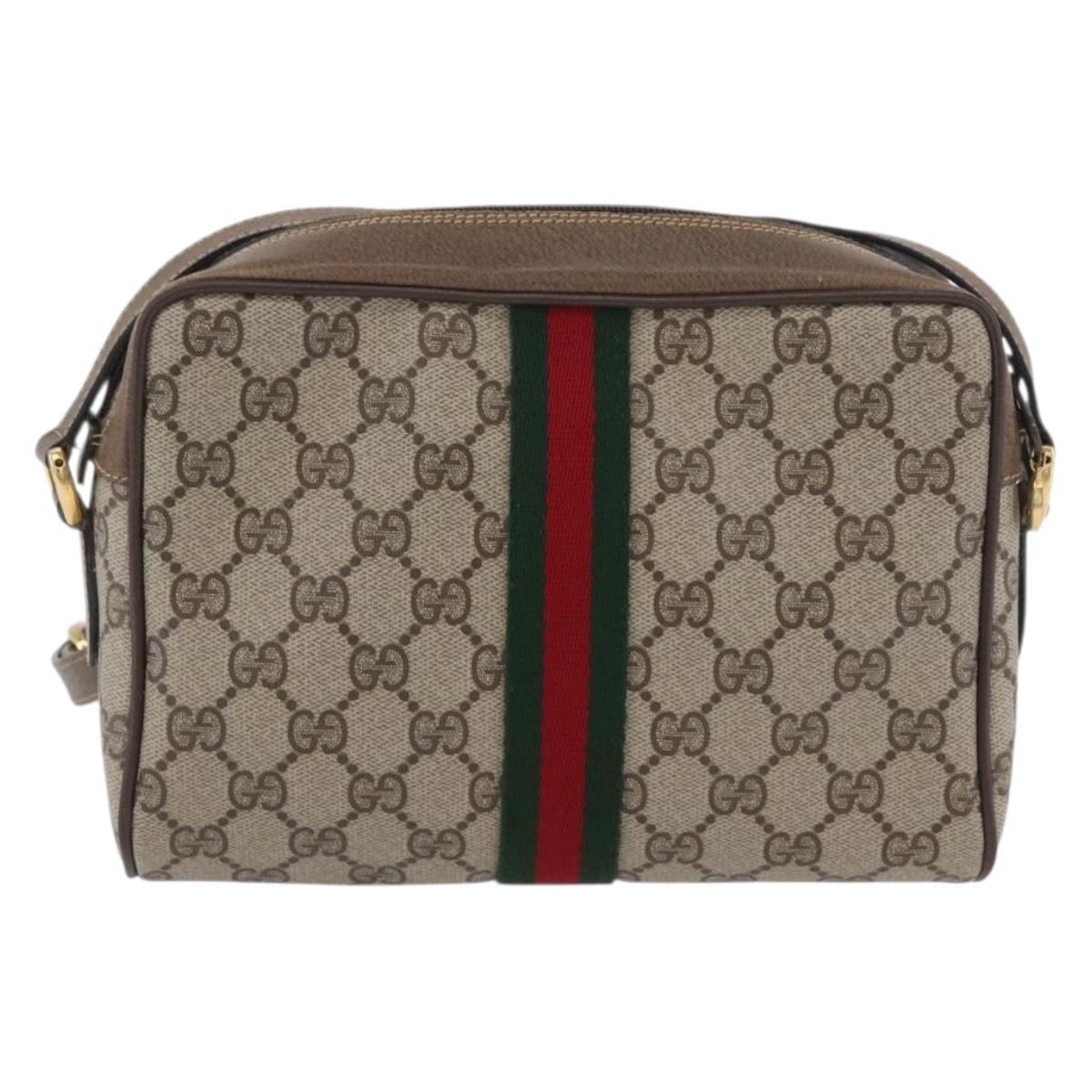 GUCCI GG Supreme Web Sherry Line Bag PVC Beige Gold 904 02 004 Auth ep13762
